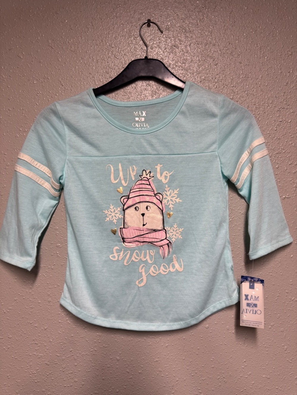 Max & Olivia Girls' Light Blue Long Sleeve Tee - 'Up to Snow Good'